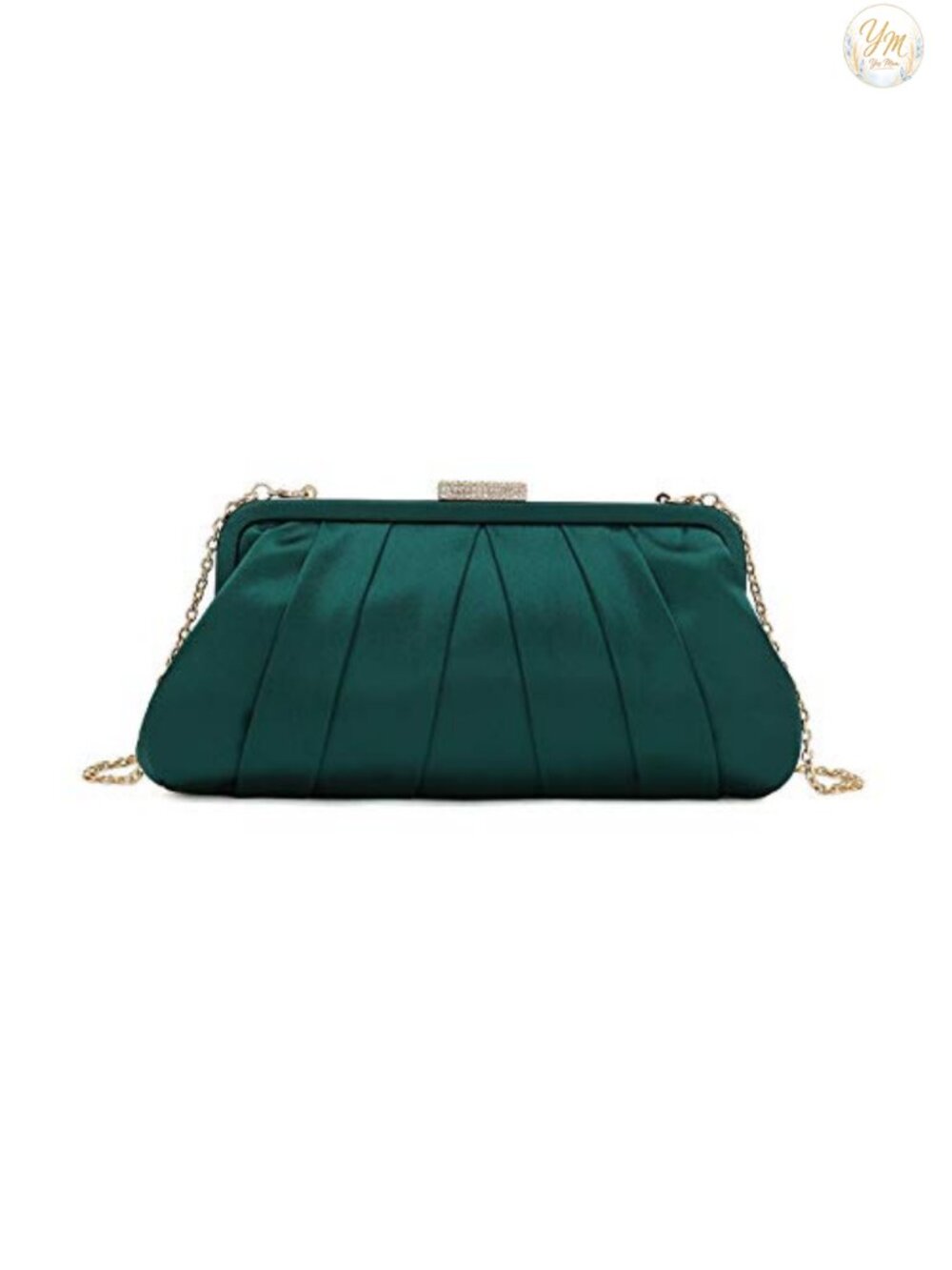 Satin Pleated Clutch Diamante Embellished Evening Bag Detachable Chain Strap